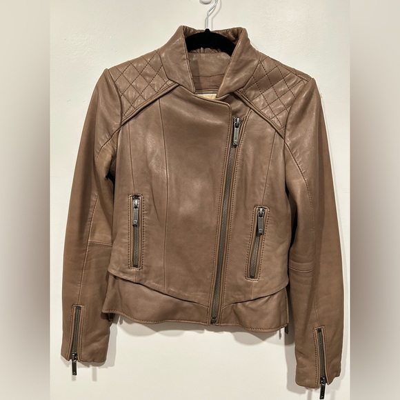 Michael by Michael Kors Brown Leather Moto XS Minimalist Chic Biker Classic - Picture 6 of 8